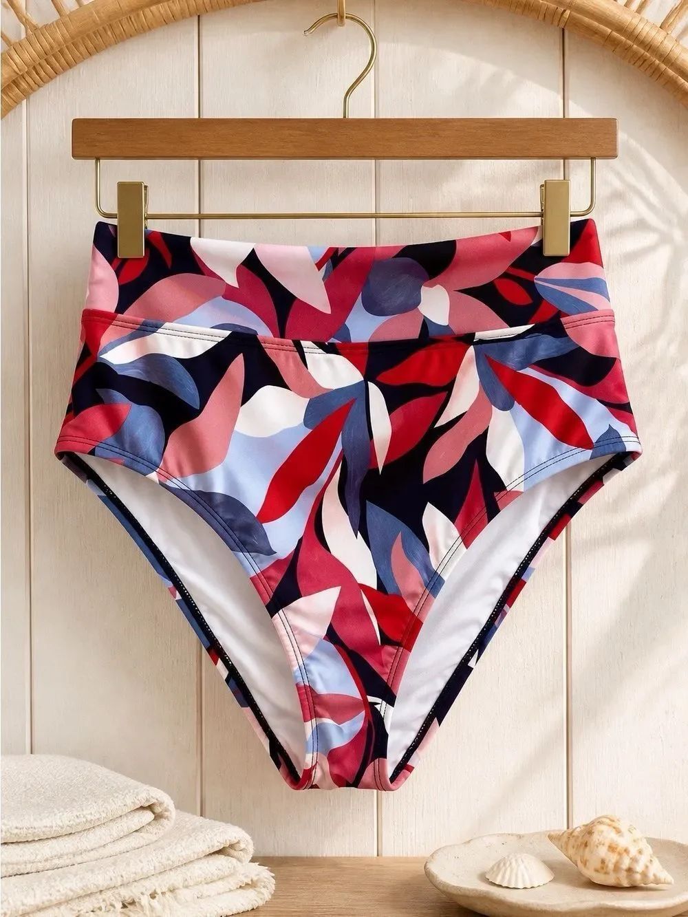 Colorful Leaf Print Bikini Bottom Size Large
